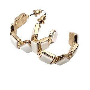 White Gemstones Square Geometric Shaped Hoop Earrings
